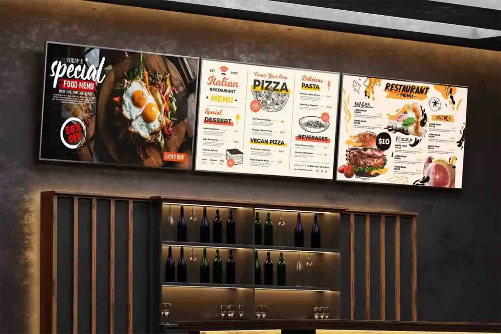  Battery-powered digital signage showing specials in a restaurant.